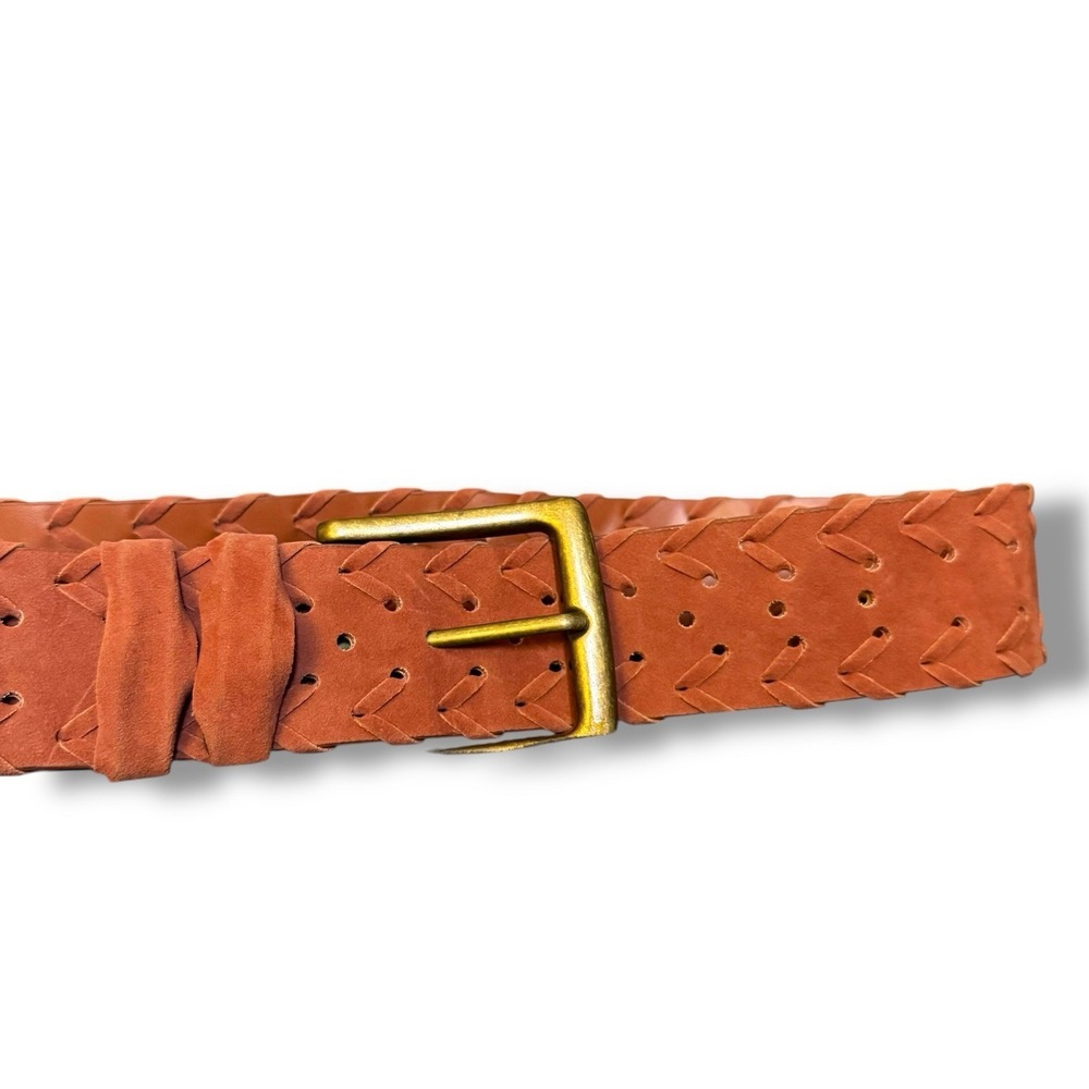 Maurice's XL Faux Leather Brown Wide Belt Brass Buckle Braided Western Rodeo - Picture 4 of 10